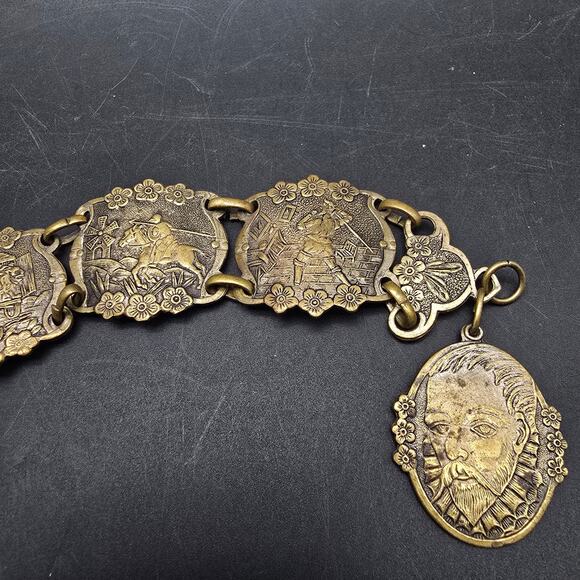 Don Quixote Story Book Bracelet Bronze Tone Links Vintage Jewelry - Picture 5 of 10